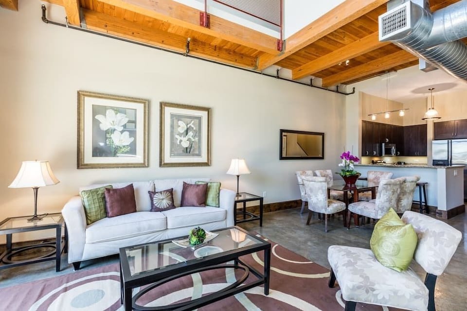 Living room. Super high 23ft ceiling