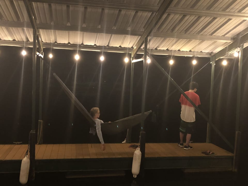 Enjoy fishing off the dock at night under the lights.