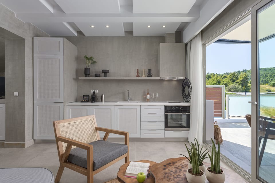 Fridge, stovetop, espresso maker, coffee/tea maker