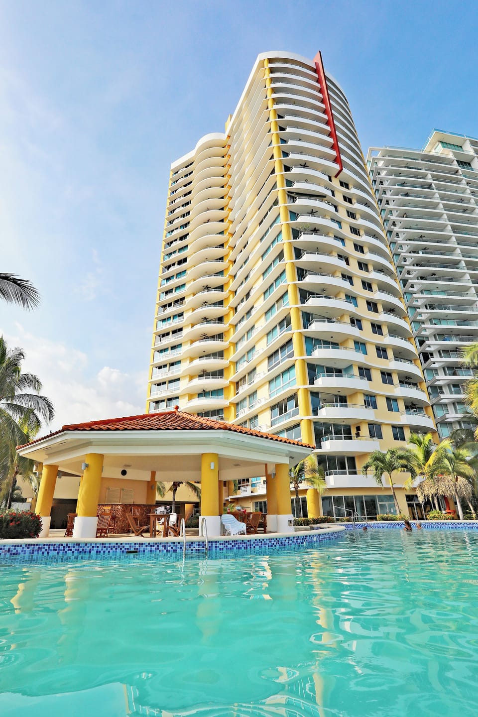 Our pool and the building behind