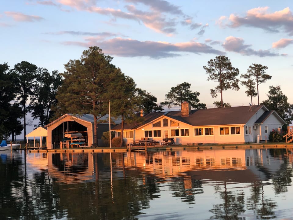 Sunset view of the back of the house