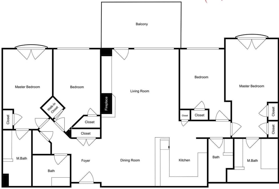 Review this detailed floor plan to envision your spacious retreat with multiple bedrooms, bathrooms, and open living areas.