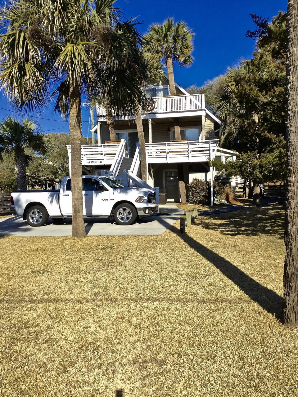 Front of house with ocean views, sea breezes and 2-3 off street parking spots.