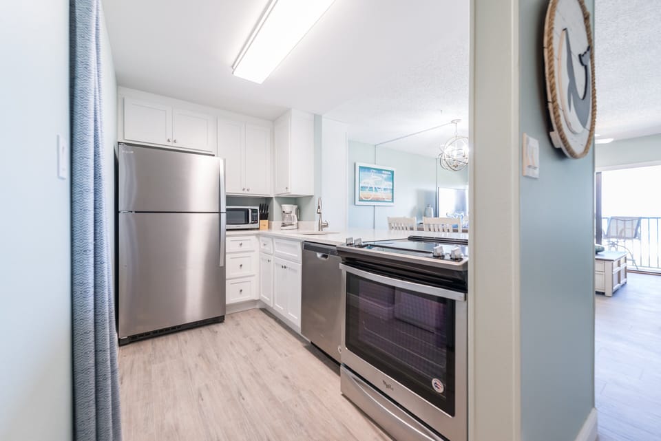 Cook delicious meals in this modern kitchen with sleek stainless appliances