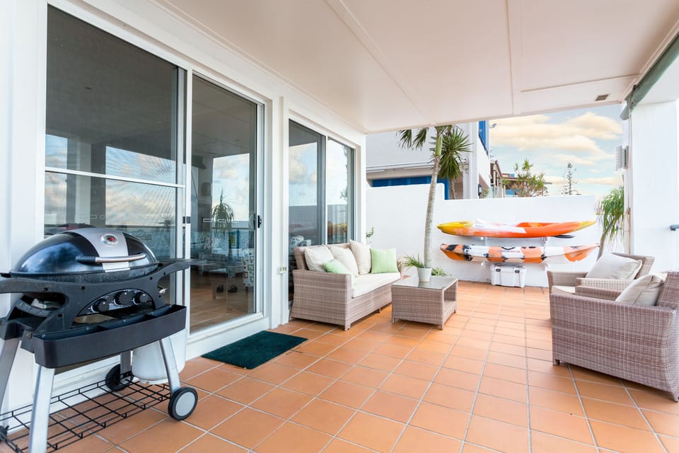Outdoor patio with barbecue