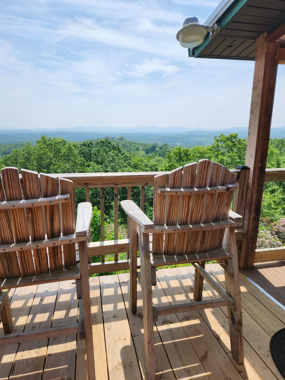 High seating on open deck for long range view.  Brasstown Bald in the distance.