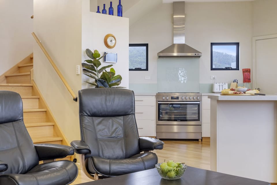 Recliner lounge chairs in front of the wood fire!