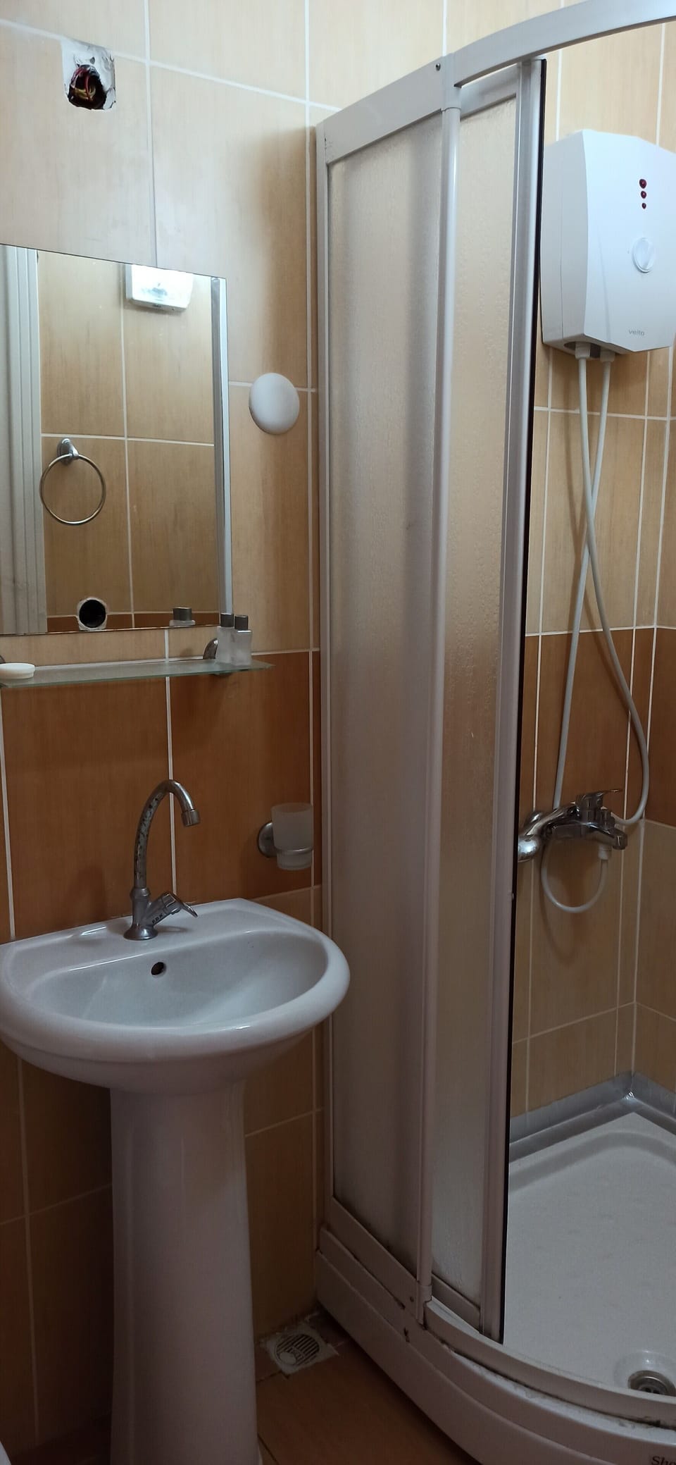 Shower, slippers, towels
