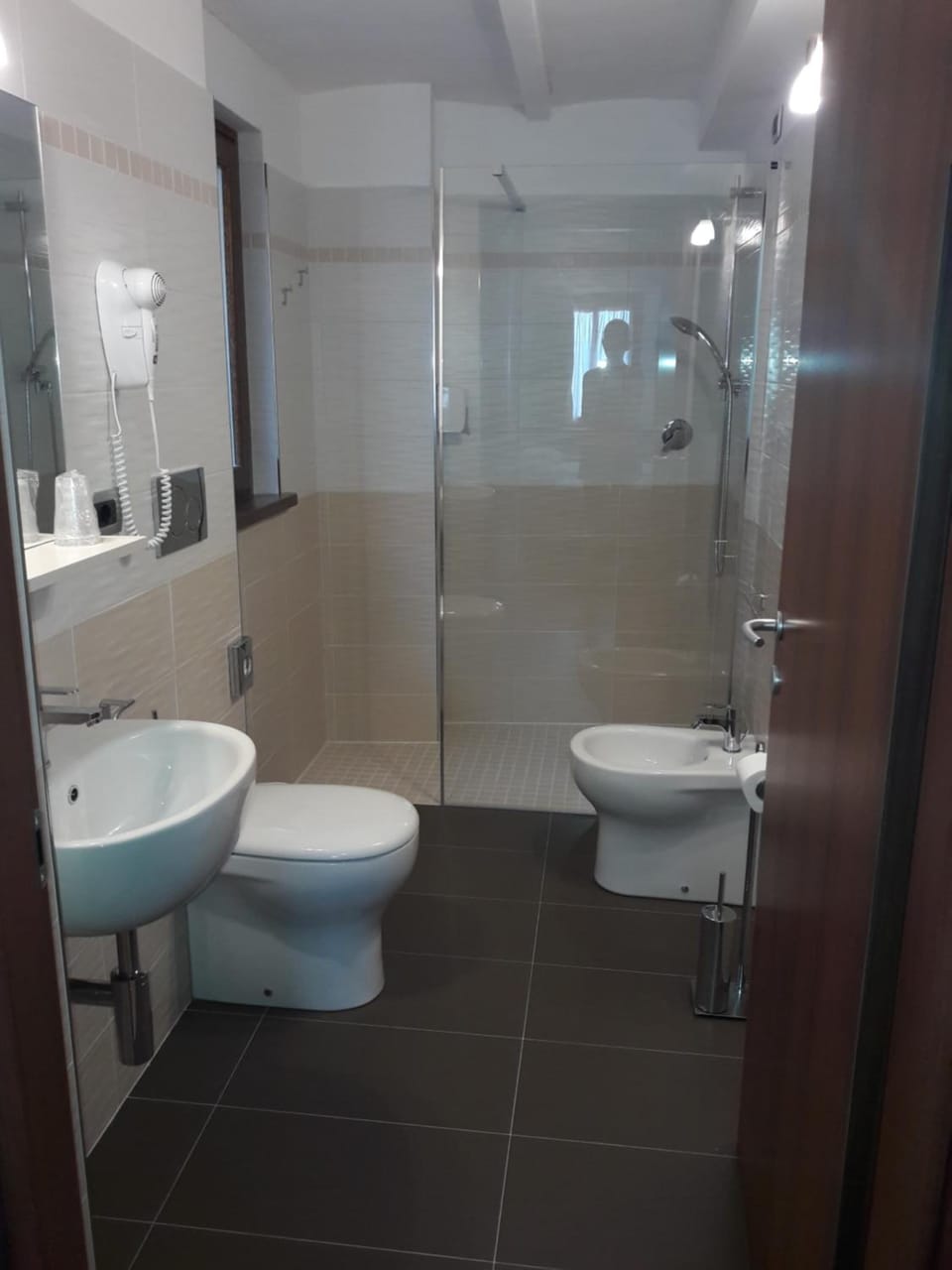 Shower, free toiletries, hair dryer, bidet