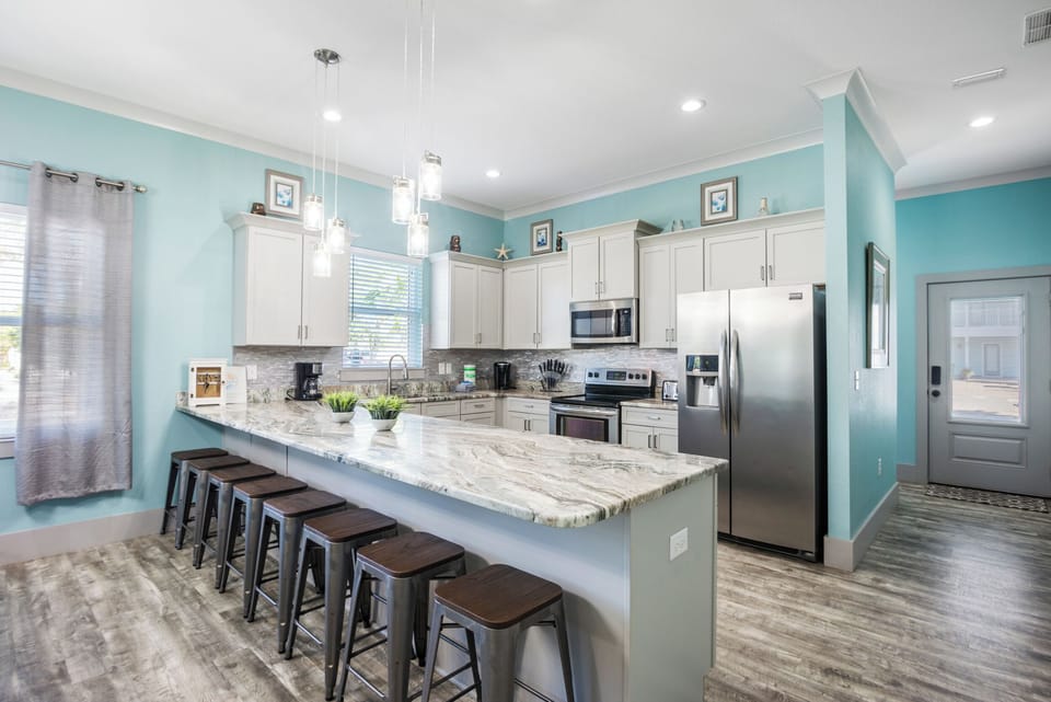 Ample Kitchen Bar seating for 8.