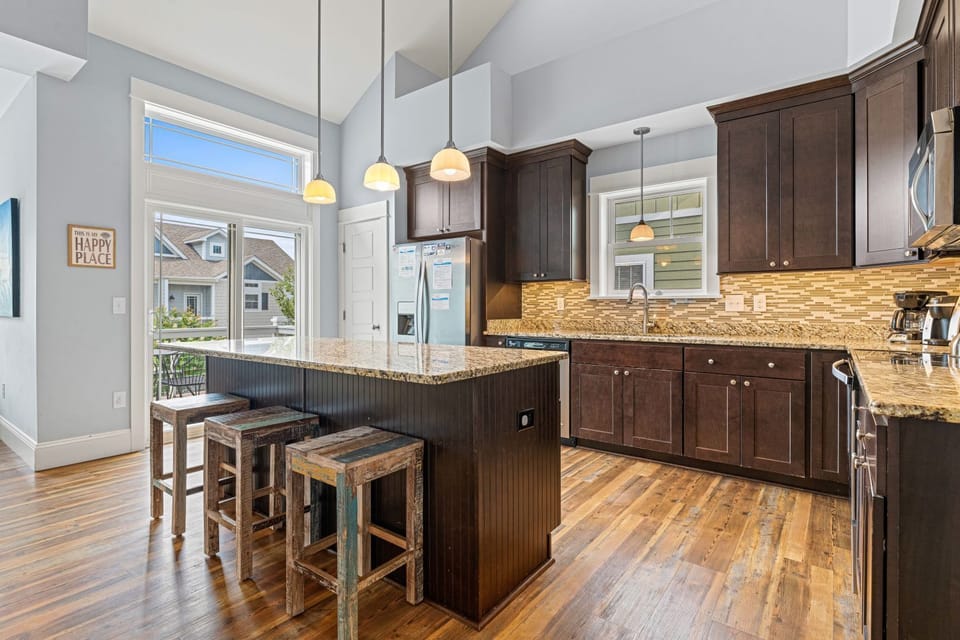 Kitchen with Island Seating on Second Level