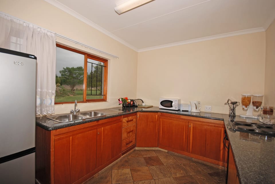 Fridge, microwave, electric kettle, toaster