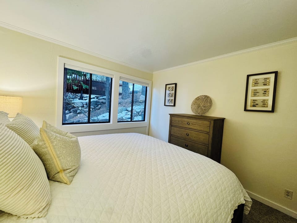 California King bedroom #3 with Restoration Hardware furniture and views of hill