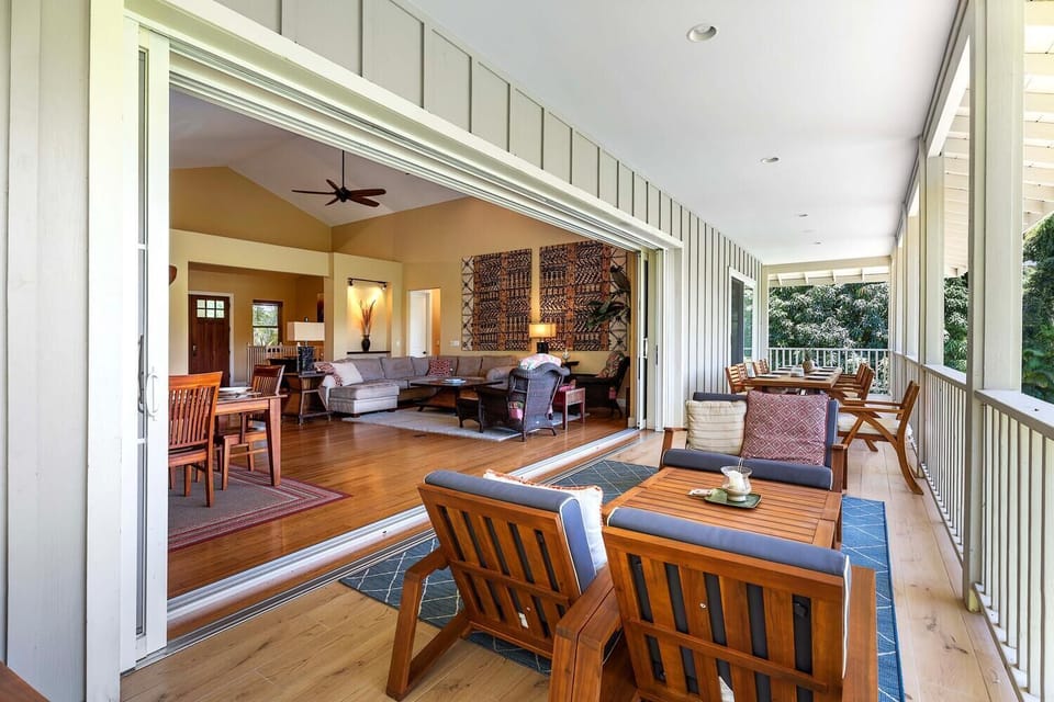Expansive lanai doors open to provide indoor outdoor living