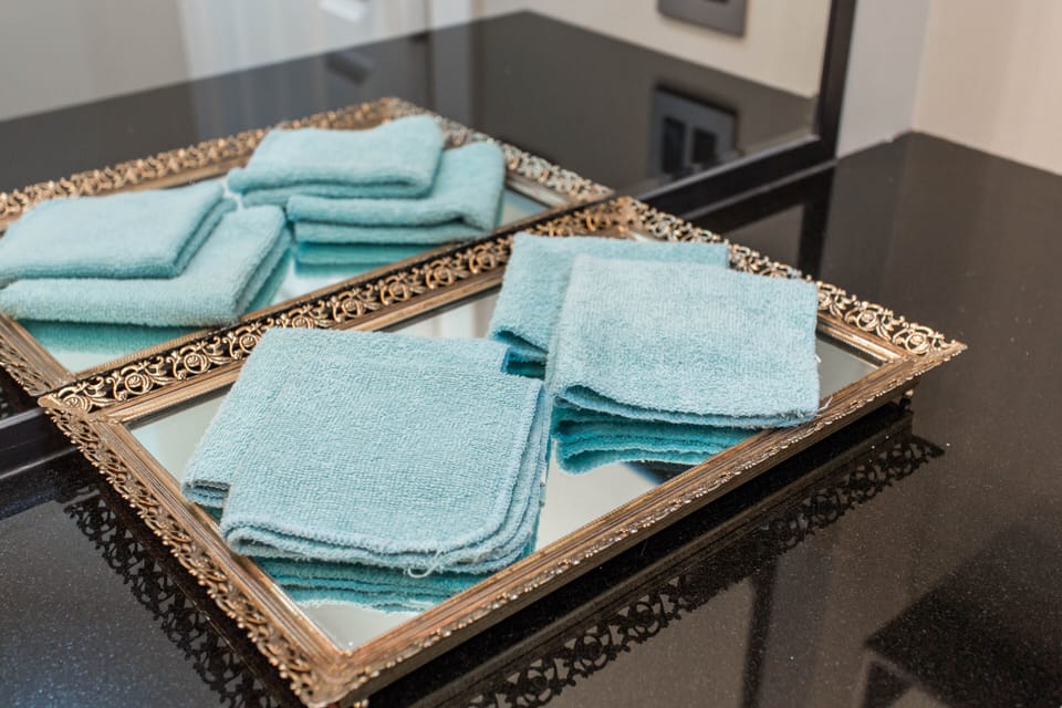Each bathroom is fully stocked with washcloths, face towels and bath towels. 