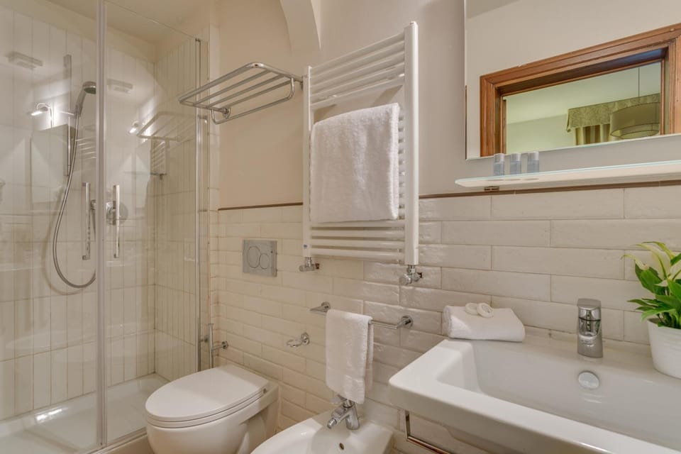 Free toiletries, hair dryer, bidet, towels