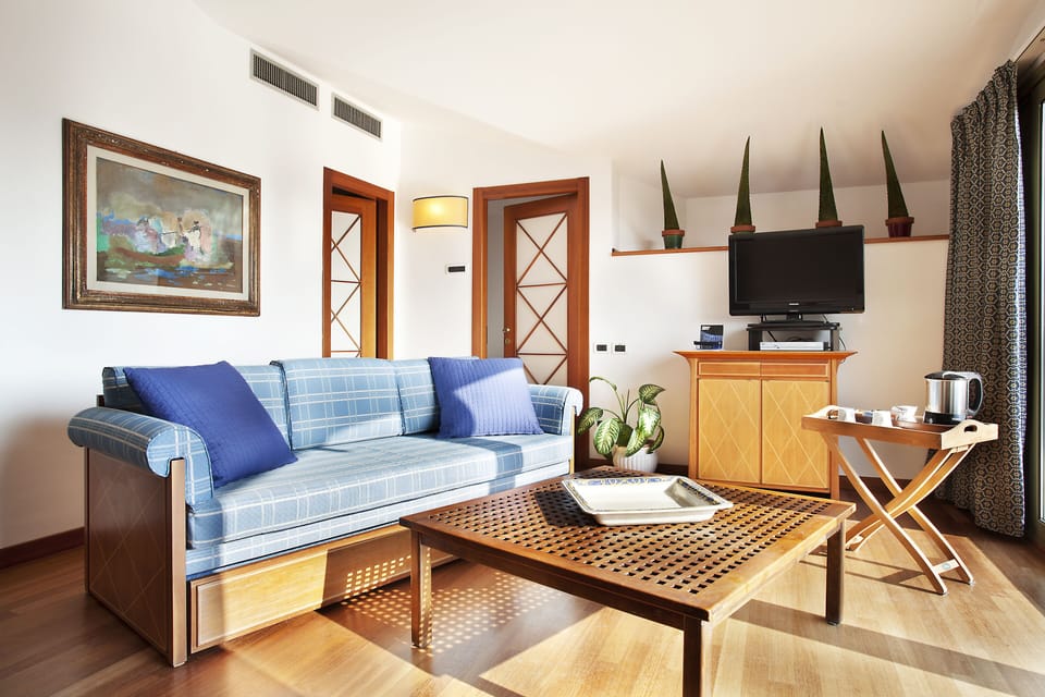 Deluxe Suite | Living area | 20-inch flat-screen TV with digital channels, books