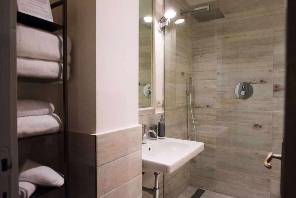 Shower, free toiletries, hair dryer, towels