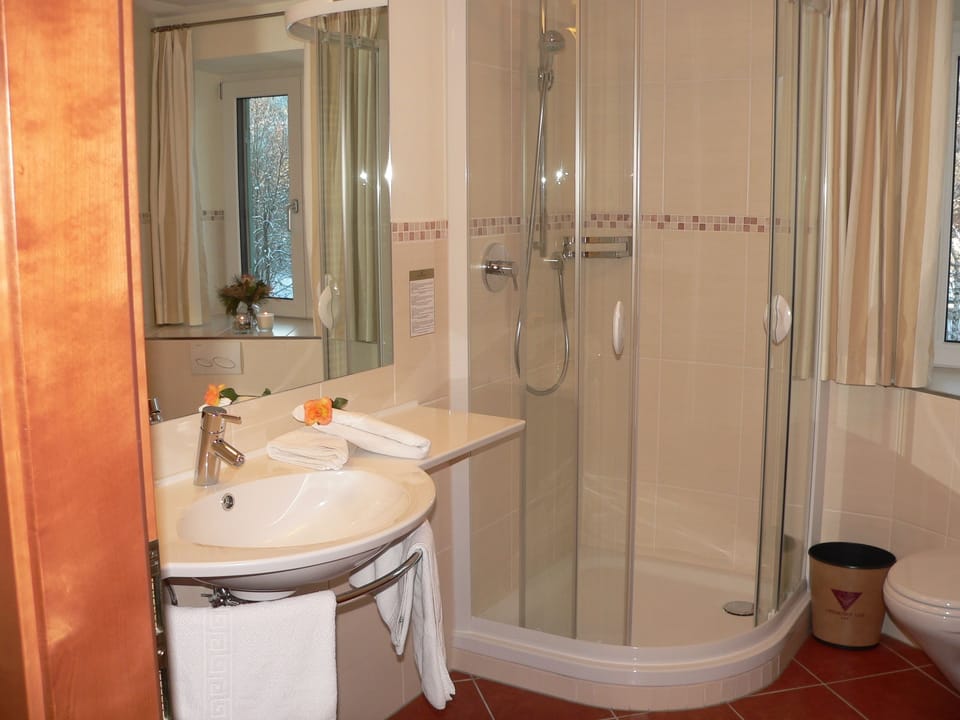 Shower, free toiletries, hair dryer, towels