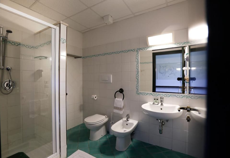 Shower, rainfall showerhead, eco-friendly toiletries, hair dryer