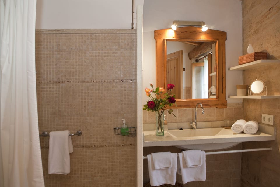 Shower, hair dryer, bathrobes, towels