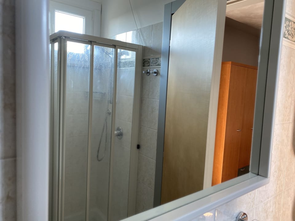 Shower, free toiletries, hair dryer, towels