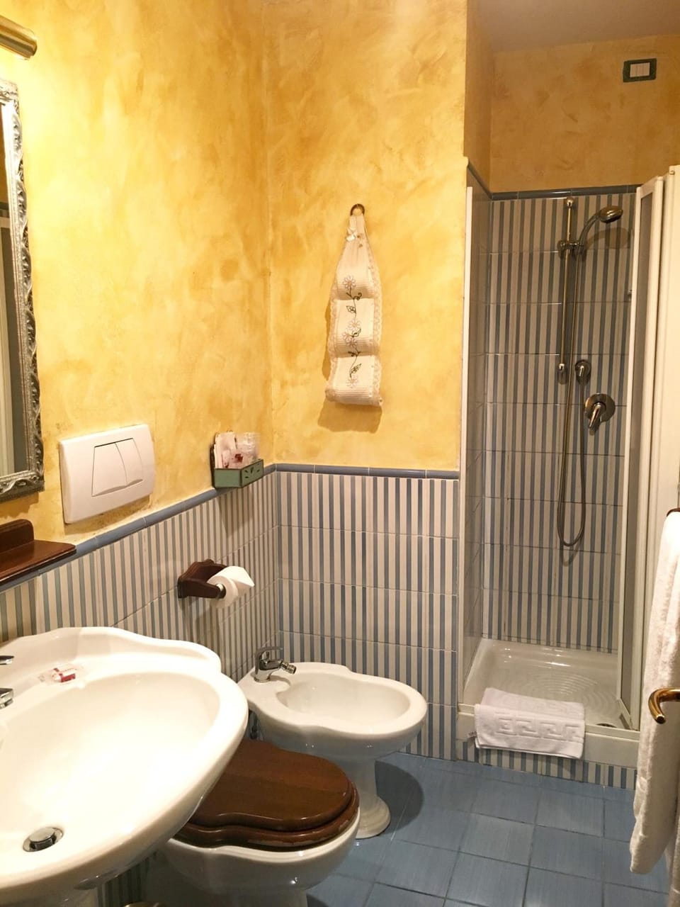 Free toiletries, hair dryer, bidet, towels