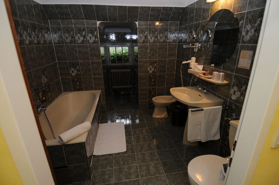 Free toiletries, hair dryer, bidet, towels