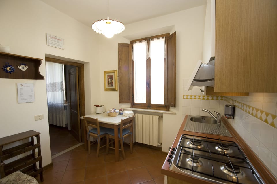 Full-size fridge, microwave, stovetop, coffee/tea maker