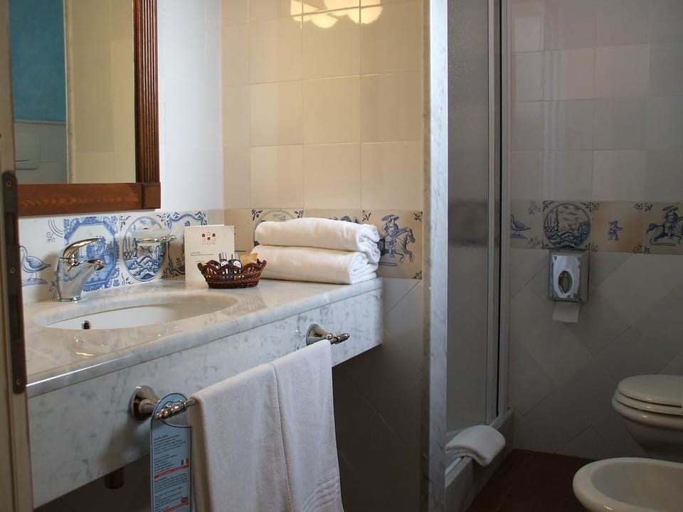 Shower, free toiletries, hair dryer, bidet