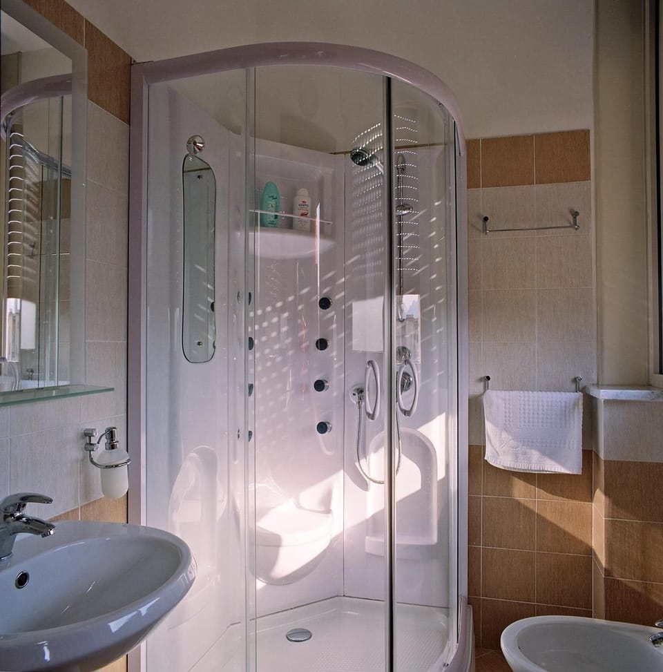 Shower, free toiletries, hair dryer, bidet