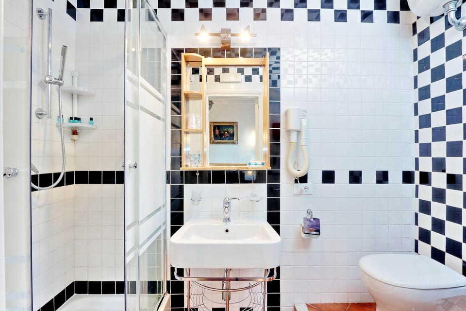 Shower, free toiletries, hair dryer, bidet