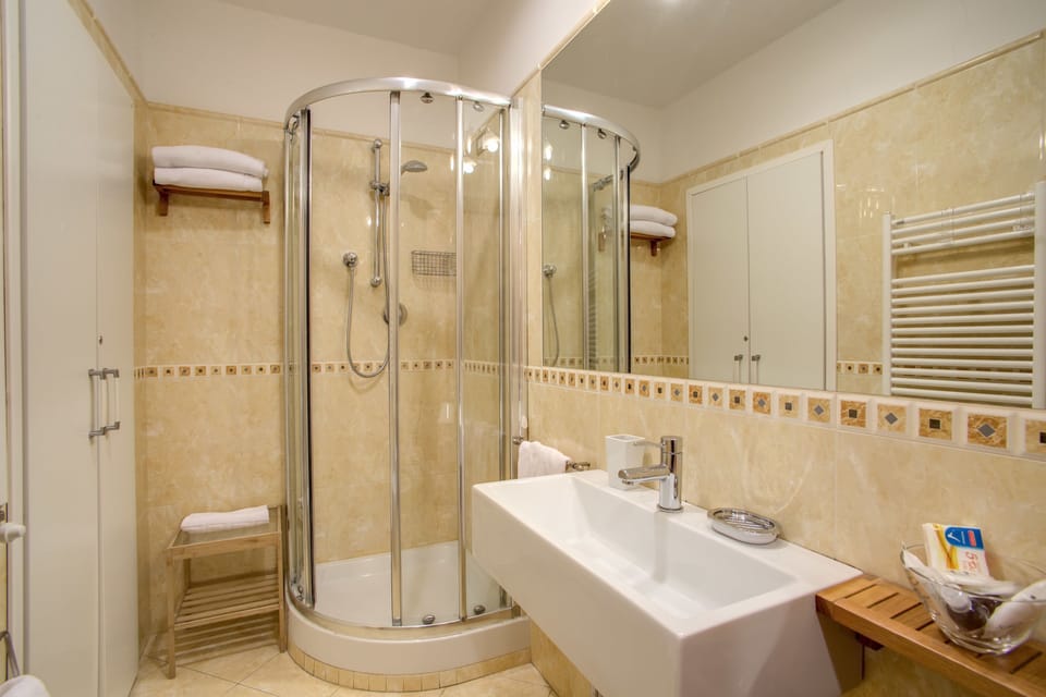 Shower, free toiletries, hair dryer, bidet