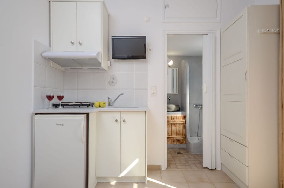 Fridge, stovetop, coffee/tea maker