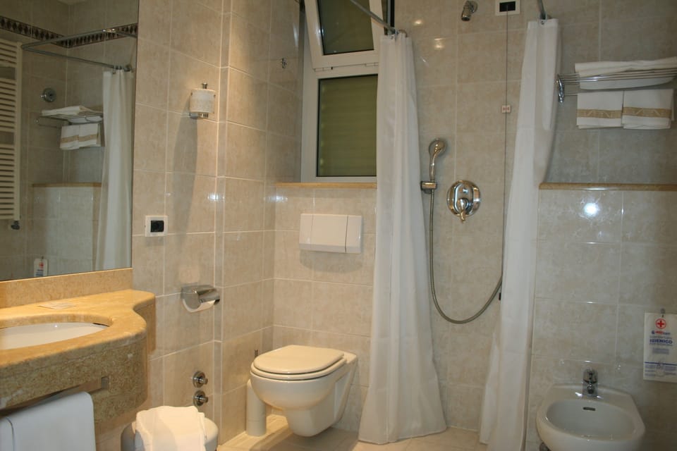 Free toiletries, hair dryer, bidet, towels