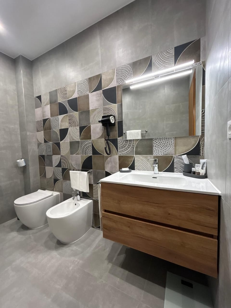 Shower, free toiletries, hair dryer, bidet