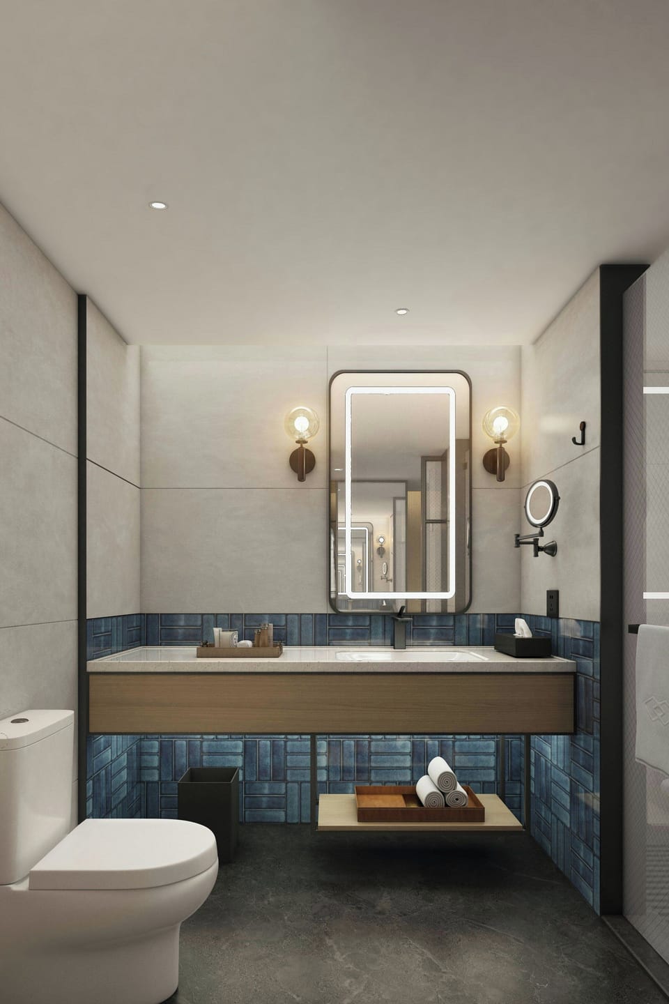 Separate tub and shower, deep soaking tub, free toiletries, hair dryer