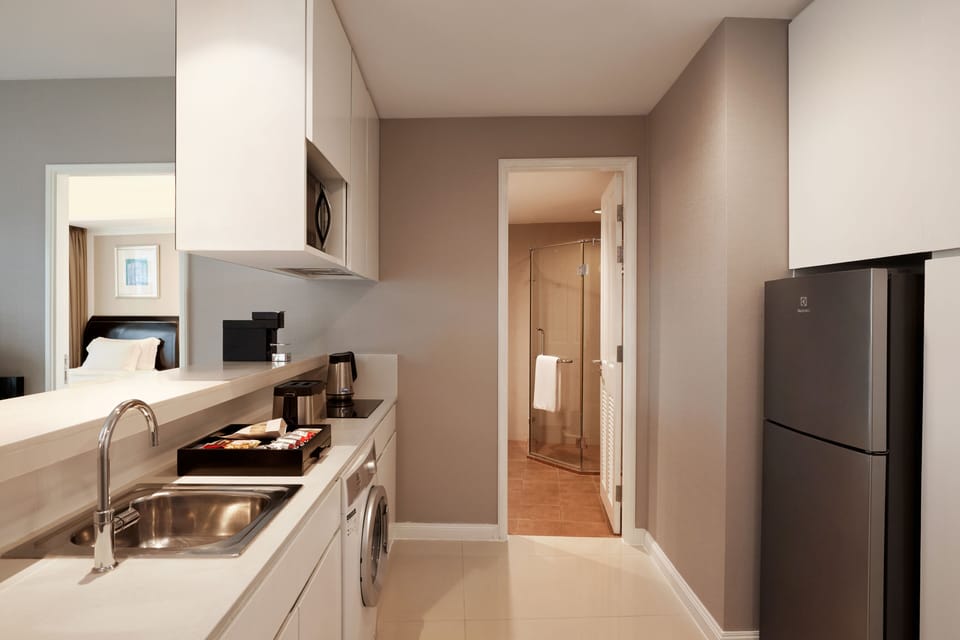 Superior Suite, 2 Bedrooms | Private kitchen | Fridge, microwave, stovetop, coffee/tea maker