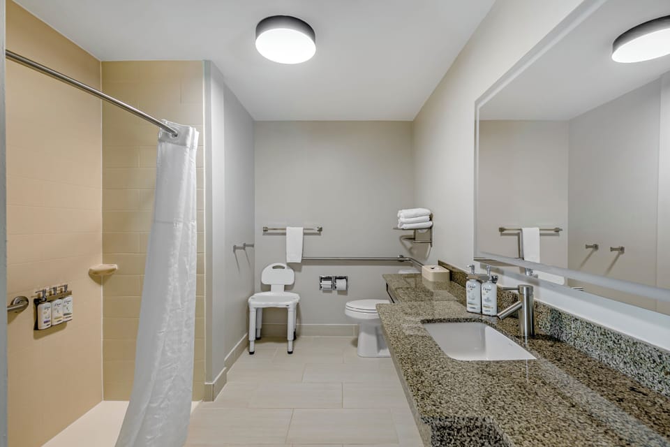 Suite, 1 King Bed, Accessible (Mobility Accessible, Communications) | Bathroom | Combined shower/tub, free toiletries, hair dryer, towels