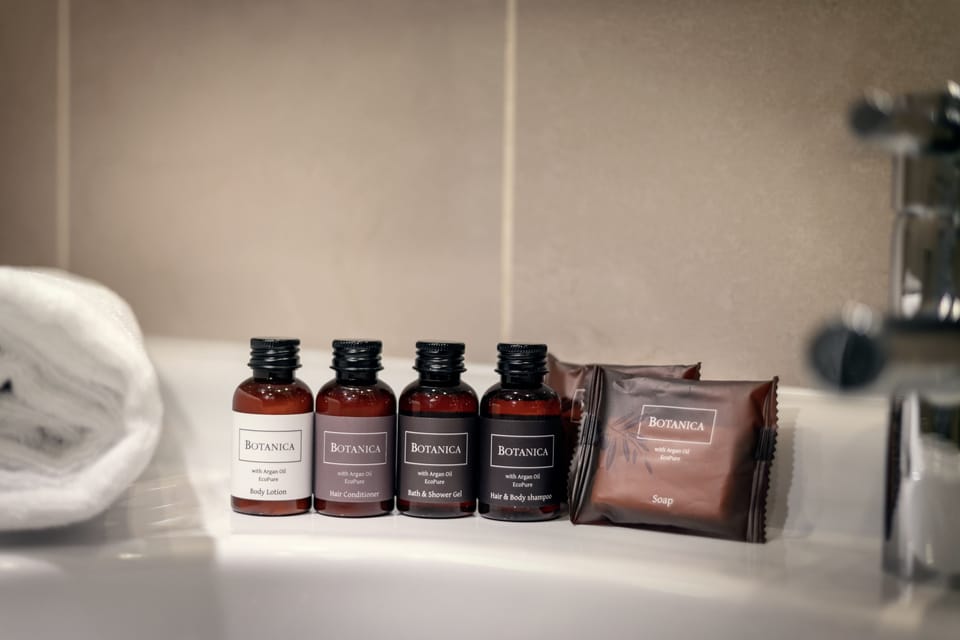 Combined shower/tub, free toiletries, hair dryer, bathrobes