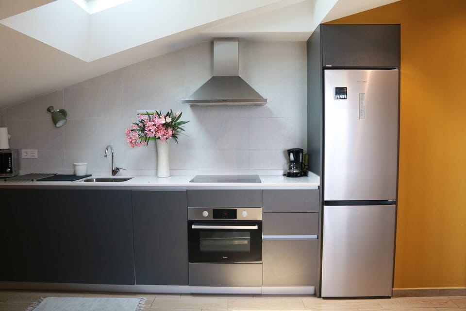 Deluxe Apartment, Sea View | Private kitchen | Full-size fridge, microwave, oven, stovetop