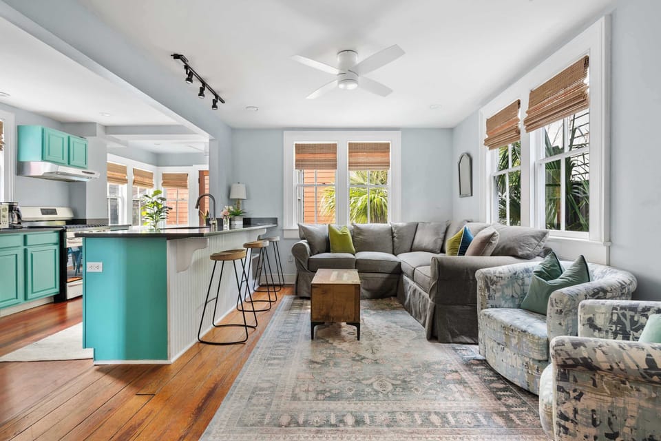 Fully equipped kitchen with everything you need to cook a meal with seating on the island