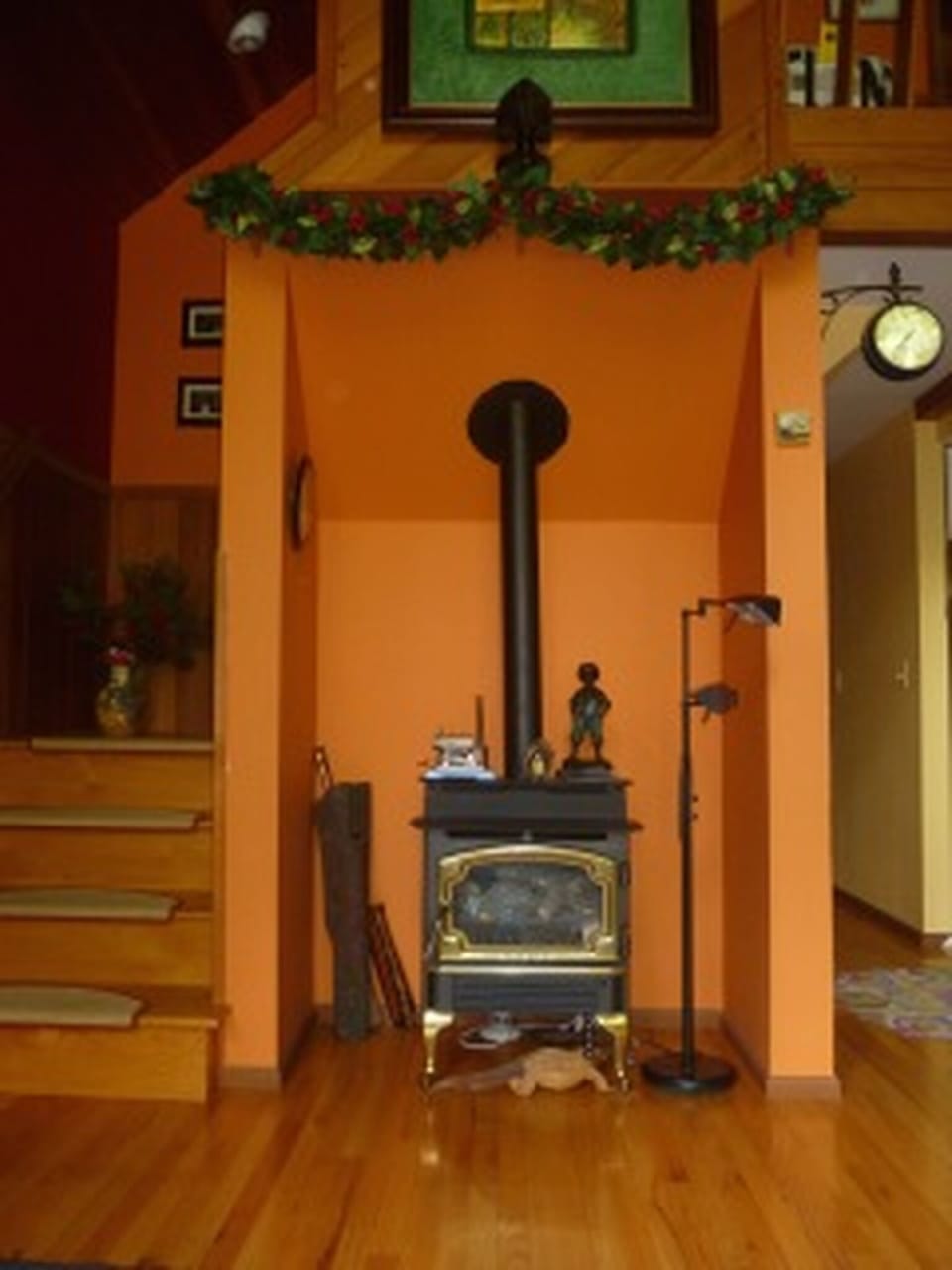 Fireplace and Stairs to Loft
