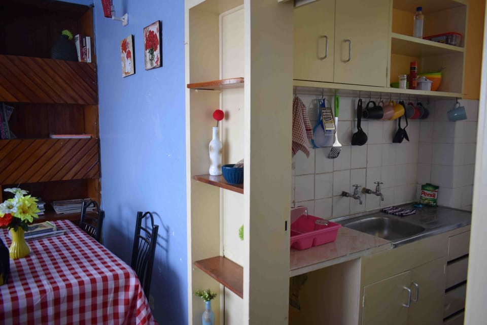 Fridge, microwave, stovetop, electric kettle
