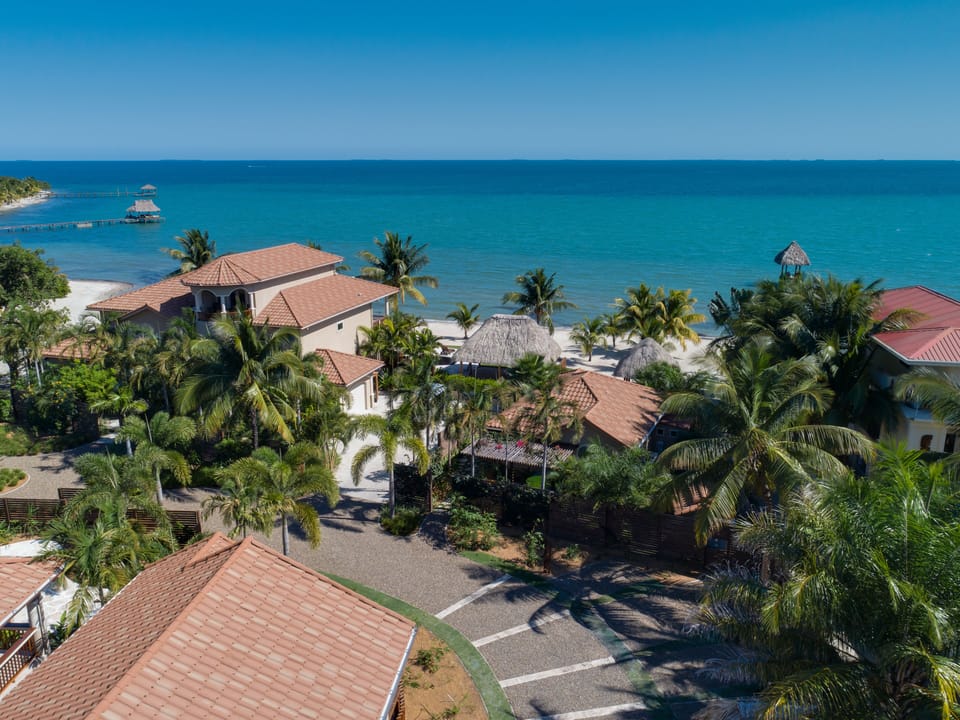 Aerial view showing the entrance and other villas at Sirenian Bay