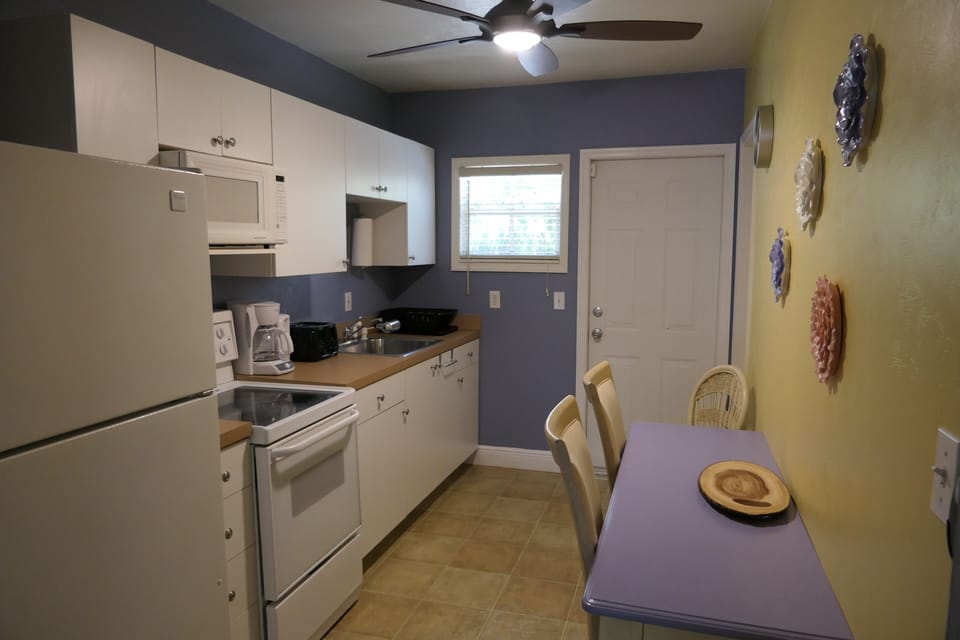 well equipped kitchen with access to the garden
