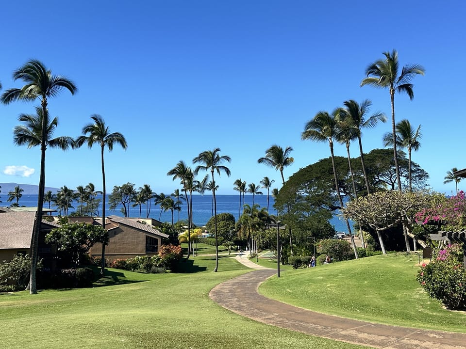 Beautiful ocean views along walkway to the pool pavilion and beach. 