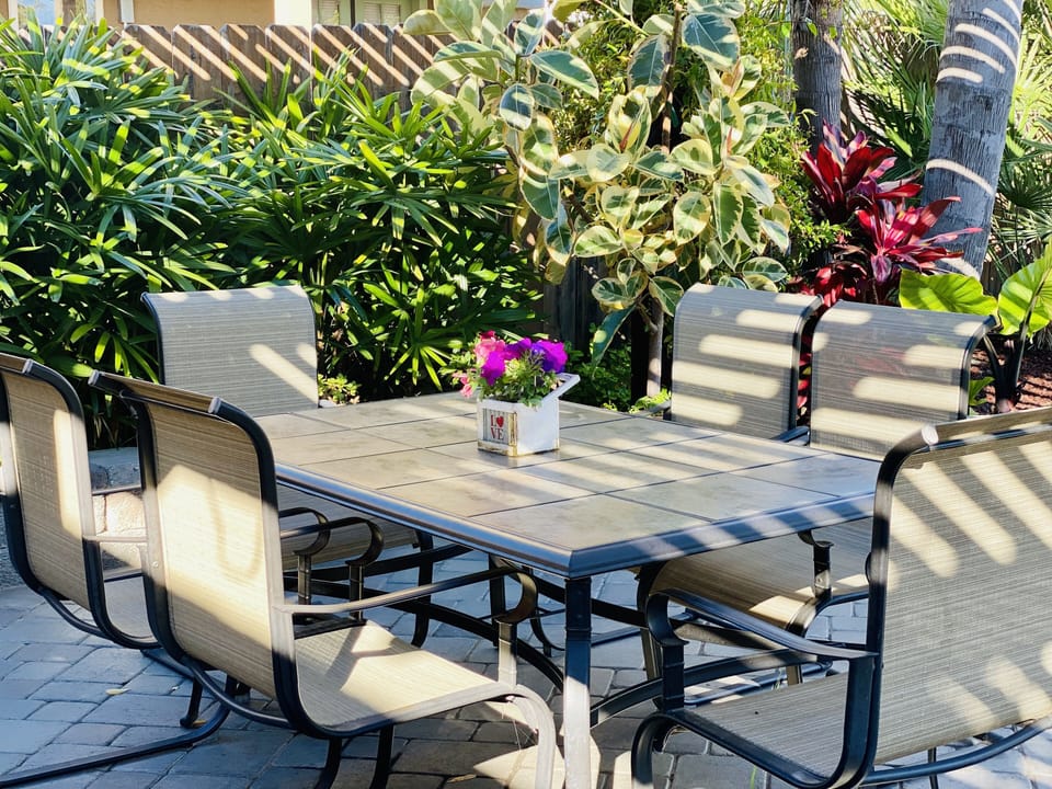 Outdoor dining table for six. 