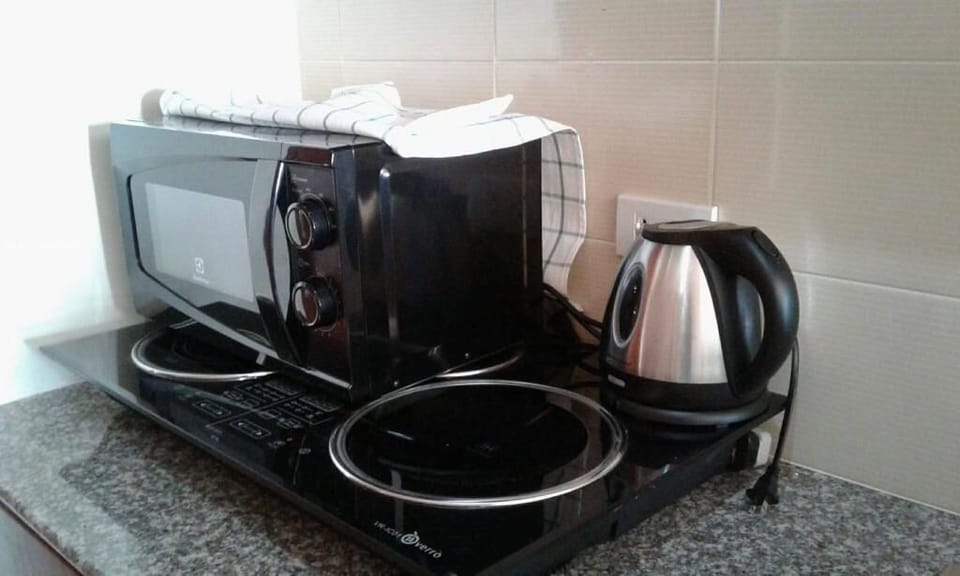Full-size fridge, microwave, stovetop, dishwasher