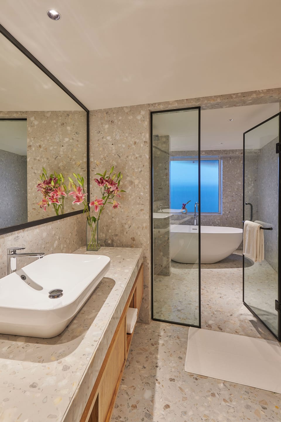 Shower, free toiletries, hair dryer, towels